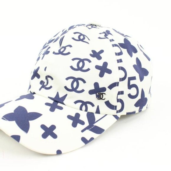Chanel 22P 2022 White x Navy Blue Charm Icon CC Logo Baseball Cap Hat 85C24s - Picture 11 of 12